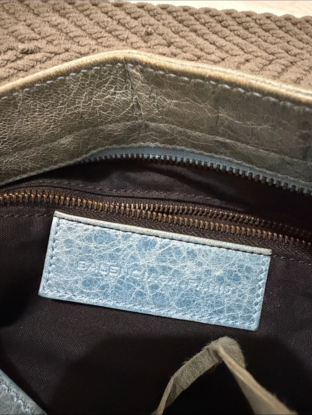 Balenciaga faded blue leather messenger bag